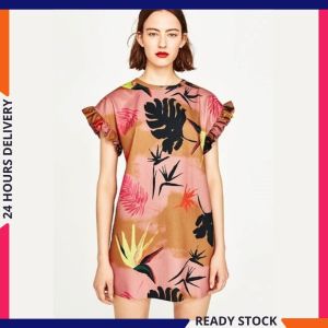 CFBOUTIQUE Women Euro Inspired Fashion Summer Graphic Printed Frilled Sleeve Dress