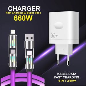 Charger 660W Batok Reno 8 + Kabel Data Fast Charging 4IN1 RGB 240W Multiple Charge Best Quality
