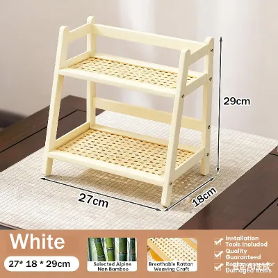 Bamboo Storge Rack Rattan 2Layers Desktop Storage Rack For Kitchen Cup Holder And Organizer Rack Saving space