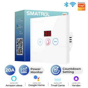 SMATRUL Tuya Smart Wifi Water Heater Switchs 20A Air Conditione Switch 4400W with Power Monitor 90 min Timer Voice work for Alexa Google Home