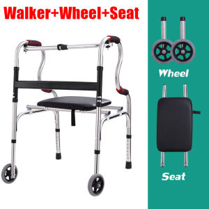 Multifunctional 6-Height Adjustable Folding Walker with Wheels 500KG Load Capacity Stainless Steel Mobility Aid