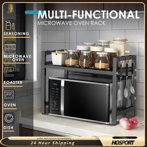 【HOSPORT】 Microwave Storage Stand with 6 Hooks Kitchen Storage Rack for Kitchen Countertop