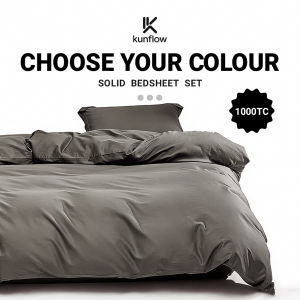 KUNFLOW 1000TC Premium Cotton Bedsheet Set | Luxury Hotel Quality | Solid Colour | Single–King