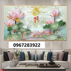 Tranh gạch men 3D hoa sen trang trí