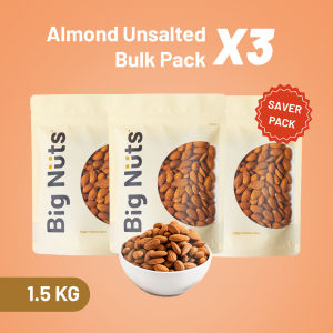 Big Nuts 1.5KG Almond Unsalted Bulk Pack (3x500g) | Fresh & Crunchy | Healthy Snack | Halal