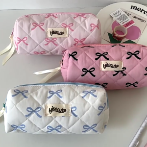 Sức chứa lớn bút chì trường hợp Bowknot bút Túi xách tay bút đựng đồ du lịch trang điểm túi lưu trữ cho phụ nữ cô gái sinh viên