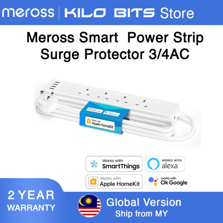 Meross Smart Power Strip 3/4 AC Outlets 4 USB Ports and 6ft Extension Cord Voice and Remote