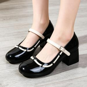 Uso na Black Rubber Mary Jane Sapatos Pambabae Block Heel Adjustable Strap Fashion Footwear Pang‑araw‑araw at Okasyon