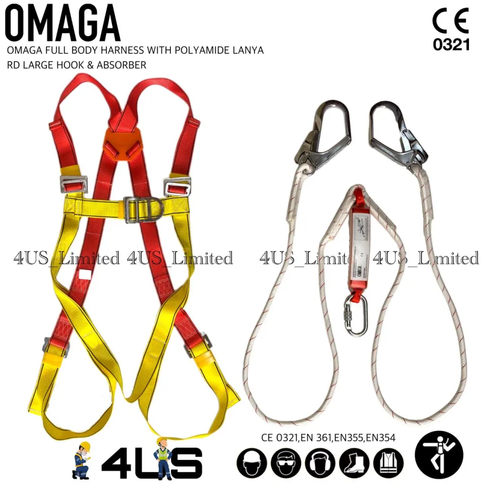 Full Body Harness Built-in Lanyard & Large Hook, Fall Protection