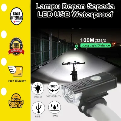 [BISA COD] Lampu Depan Sepeda LED 300LM Battery Charge Bicycle LED USB Waterproof Anti Air Original Box lengkap