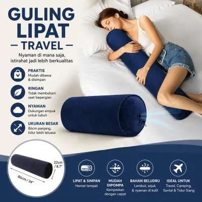 Guling Lipat Travel Multifungsi Inflatable Bolster Pillow Bantal Cushion Ergonomis Ringan Praktis untuk Tidur Penyangga Kaki Pinggang Leher