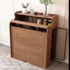 Solid wood dining table foldable and retractable small household dining table invisible storage cabinet multifunctional table