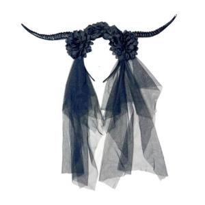 Punk Linh Dương sừng hairhoop với Mạng Che Mặt cho tiệc cosplay trang phục halloween hairband Đảng ngày của cái chết Băng Đô Hoa