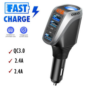 OZiO Car Charge Adapter Auto Cigarette Lighter QC3.0 Fast Charger USB Multi Function Socket