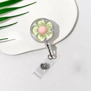 MARINI Cute Floral Badge Reel Transparent Retractable Worker ID Card Pull Buckle Durable ID Card Badge Holder Clip For Women