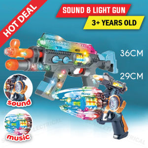 Shooting Toy Gun with LED Light & Sound Effects Vibrating Rifle / Pistol Mainan Berputar Berlampu