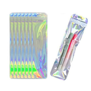 50pcs Holographic Bags Packaging Resealable Bags Foil Zip Pouch for Cosmetics Jewelry & Pen