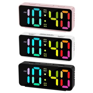 Small Alarm Clock For Bedroom With Rainbow Color Display Option And Adjustable Loud Snooze Double Alarms Function
