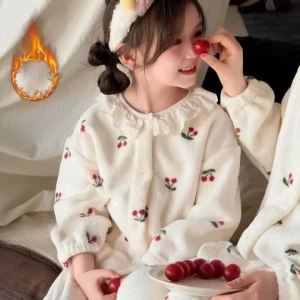 1-12Y Kids Sleepwear Set Winter Warmth Plush Pajamas for Boys & Girls Flannel-lined Thermal Nightwear Cozy Homewear Sleep Suit2026