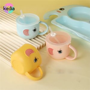 Kedia 320ml ถ้วยหัดดื่ม แก้วหัดดื่ม ช้างการ์ตูนรูปร่างย่อยสลายได้วัสดุเป็นมิตรกับสิ่งแวดล้อมเด็กถ้วยน้ำ lingqian