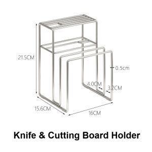 Stainless Kitchen Knife Block Knife Holder Rack with Chopping Board Scissor Slot