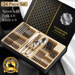 24pcs Utensils set spoon and fork set with case Gift Box cutlery set of Stainless Steel Steak Knife and fork flatware sets Tableware Set Butter serving spoon for food set teaspoon dessert Coffee Spoon Exquisite High-Grade High-End Storage Box organizer
