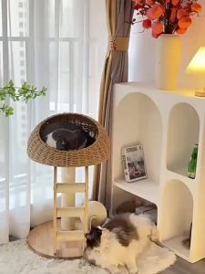 Cat Tree Ceiling Wooden Cat Condo House Scratching Sisal Pole Cat Rest Place Large Cat Scratch Tree House Wood Cat Scratcher