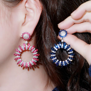 SEQUITO Exquisite Round Circle Drop Dangling Cubic Zirconia Firework Earrings for Prom Jewelry Women Accessories SE370