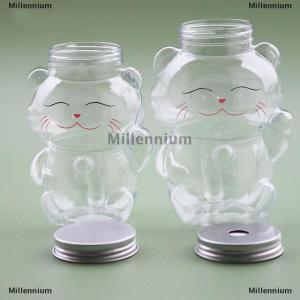 [COD] Millennium Cute Lucky Cat Water Bottle Transparent Juice Drink Bottle Milk Tea Bottle Coffee Juice Mouth ABle Drinking Cup