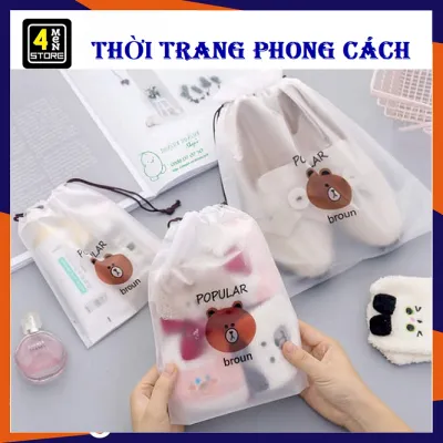 Túi Dây Rút Chống Nước Hình Gấu Nâu Size 16-19cm Du Lịch Đựng Giày Dép Đồ Dùng Mỹ Phẩm