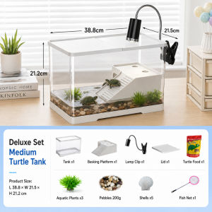 CELOGLO Aquarium HD Transparent Resin Fish Tank Desk Aquarium Set with LED Lighting and Filter