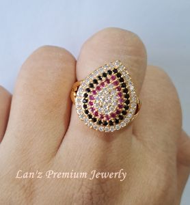Cincin Wanita Big Club 3Colors Kristal Titanium 22 K ( Emas)