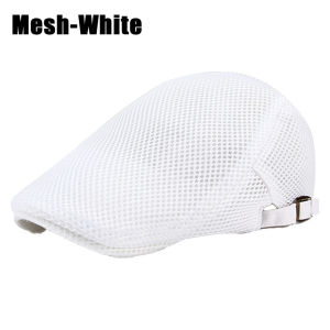 Comfortable Breathable Mesh Beret Cap Black/White/Gray Adjustable Newsboy Ivy Cap For Men