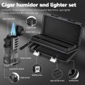 Humidor, Portable Travel, Double Humidor with Separate Storage for Accessories, Travel Case with(No Butane), Holds 5 Cigars (Black). 