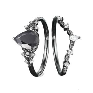 Mysterious Black Zirconia Flower Rings for Women Unique Gothic Designs Sturdy Alloy Available In Size 6 to 10
