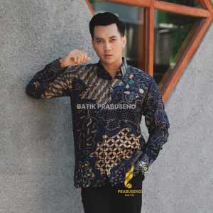DOBBY GALIH Kemeja Batik Pria Lengan Panjang Prabuseno Size Reguler Fit Full Furing Jumbo Modern Hem Atasan Cowok Halus Adem dan Nyaman