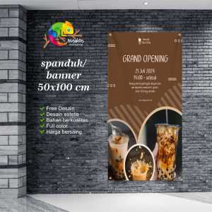 Cetak Spanduk Banner Cokelat Minimalis Grand Opening Boba Drink Flyer