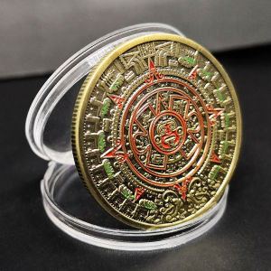 Gold Dragon Calendar Mysterious Collectibles Crafts Gifts Mexico Mayan Commemorative Coin Purse Holder Metal