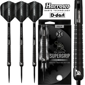 HARROWS STEEL TIP DARTS - 22G/23G/24G/25G SUPERGRIP BLACK EDITION 90%TUNGSTEN STEEL DART SET