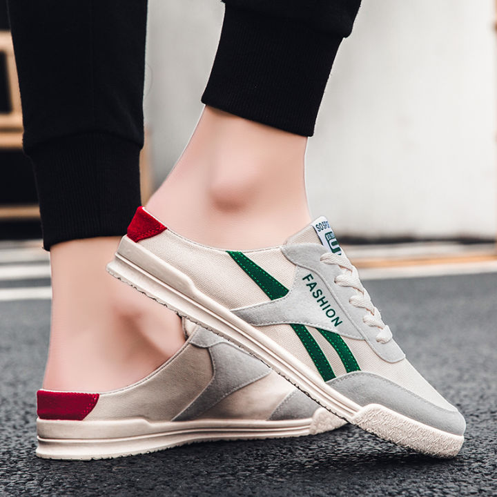 zjEIFAK Sneakers for Men Half Shoes Sport Mules Shoes Flats Suede Leather  Casual Shoes Summer Breathable Half Drag Shoes Slip on Half Loafers Fashion 