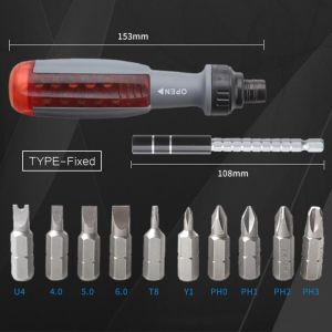 Obeng Multifungsi 11 In 1 Panjang 190Mm/Set 1/4 Inch Hex 180 Derajat Kepala Obeng Ratchet Screwdriver Perkakas Reparasi Rumah