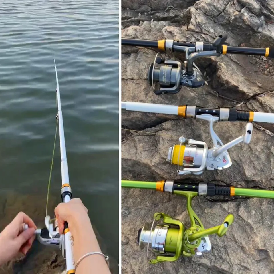 1.8m-2.4m Spinning Rod Glass Fiber Fishing Pole 1000-4000 Fishing Wheel for  Saltwater Fishing Reel Pamingwit ng isda Set