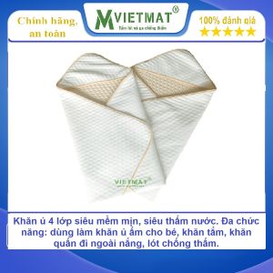 Khăn quấn ủ khăn choàng ủ khăn tắm che bé đi ngoài nắng có mũ 4 lớp Vietmat đa năng mềm mịn hút nước tốt