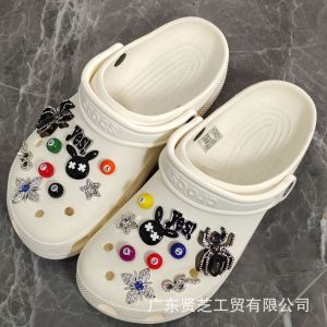 20Pcs Black Diamond Inlaid Spider Crocs Jibbitz Charms Detachable Simulation Billiards Shoe Buckle Decoration for Crocs