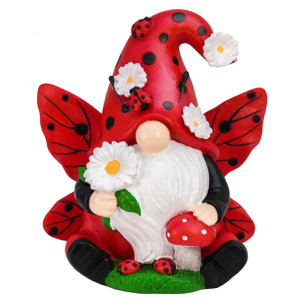 Colorful Resins Ladybird Gnomes Sculpture Swedish Tomte Statue for Gardens Balconies and Flowerbeds Decorative Ornament