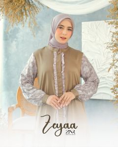Gamis Wanita Terbaru Lebaran Simpel Mewah Mix Motif Silk Dress Muslim Zeyaa by ZNR Muslimah