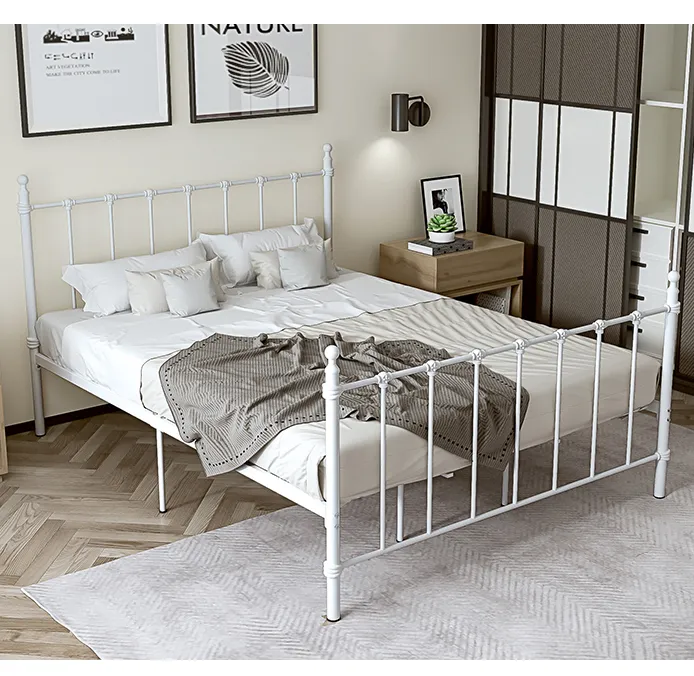 เตียง QUEEN/KING bed เหล็กกลม 4/5/6 ฟุต โครงนอนเหล็ก นอนโลหะการยศาสตร์ แบบอย่างหนา แข็งแรง ทนทาน สําหรับห้องนอนเฟอร์นิเจอร์ สไตล์ยุโรป สีดำ/ขาว