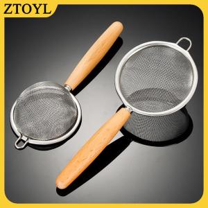 ZTOYL Tay cầm bằng gỗ thép không gỉ nhỏ colander lưới lọc dầu tốt đa chức năng lọc lưới bột sifter nhà bếp nướng công cụ