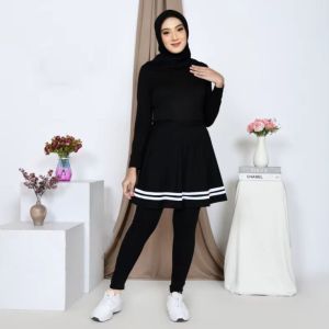 Setelan Legging & Rok Sporty Stripe Nylon untuk Olahraga dan Senam