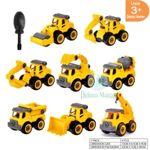 Mainan edukasi mobil mobilan anak diy truk konstruksi bongkar pasang truck construction set 4 in 1
